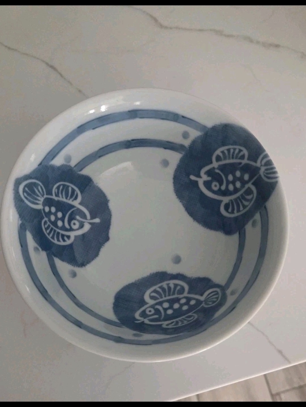 Made In Japan Asian Oriental fish Blue/White 6" Porcelain Bowl